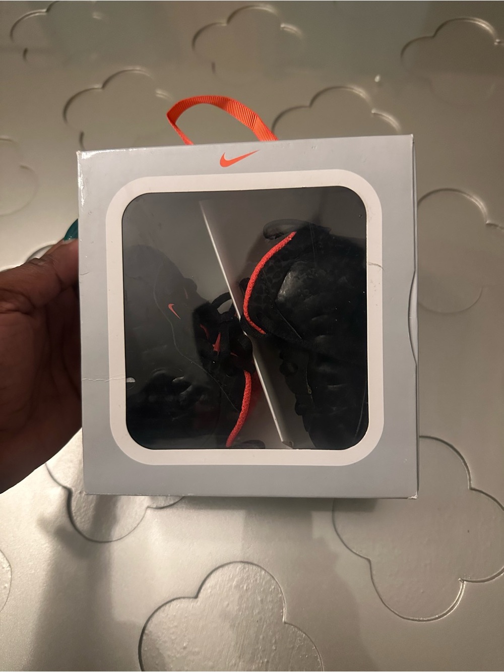 Nike Baby Walker Shoes in Black with Bright Orange Trim